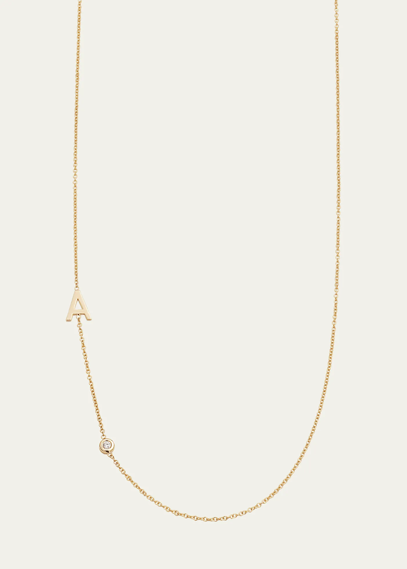 Zoe Lev Jewelry14K Gold Asymmetrical Initial and Bezel Diamond Necklace, 16-18"L