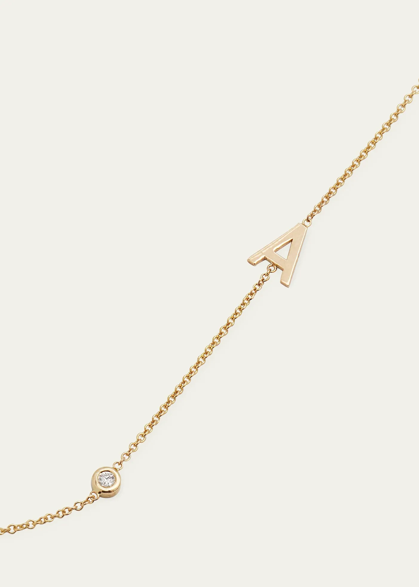 Zoe Lev Jewelry14K Gold Asymmetrical Initial and Bezel Diamond Necklace, 16-18"L