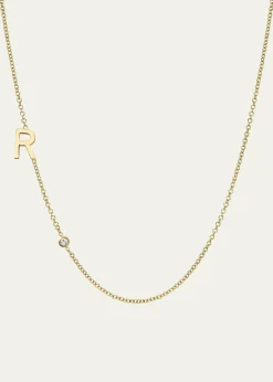 Zoe Lev Jewelry14k Gold Asymmetrical Initial and Bezel Diamond Necklace