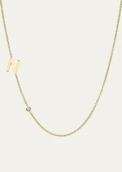 Zoe Lev Jewelry14k Gold Asymmetrical Initial and Bezel Diamond Necklace