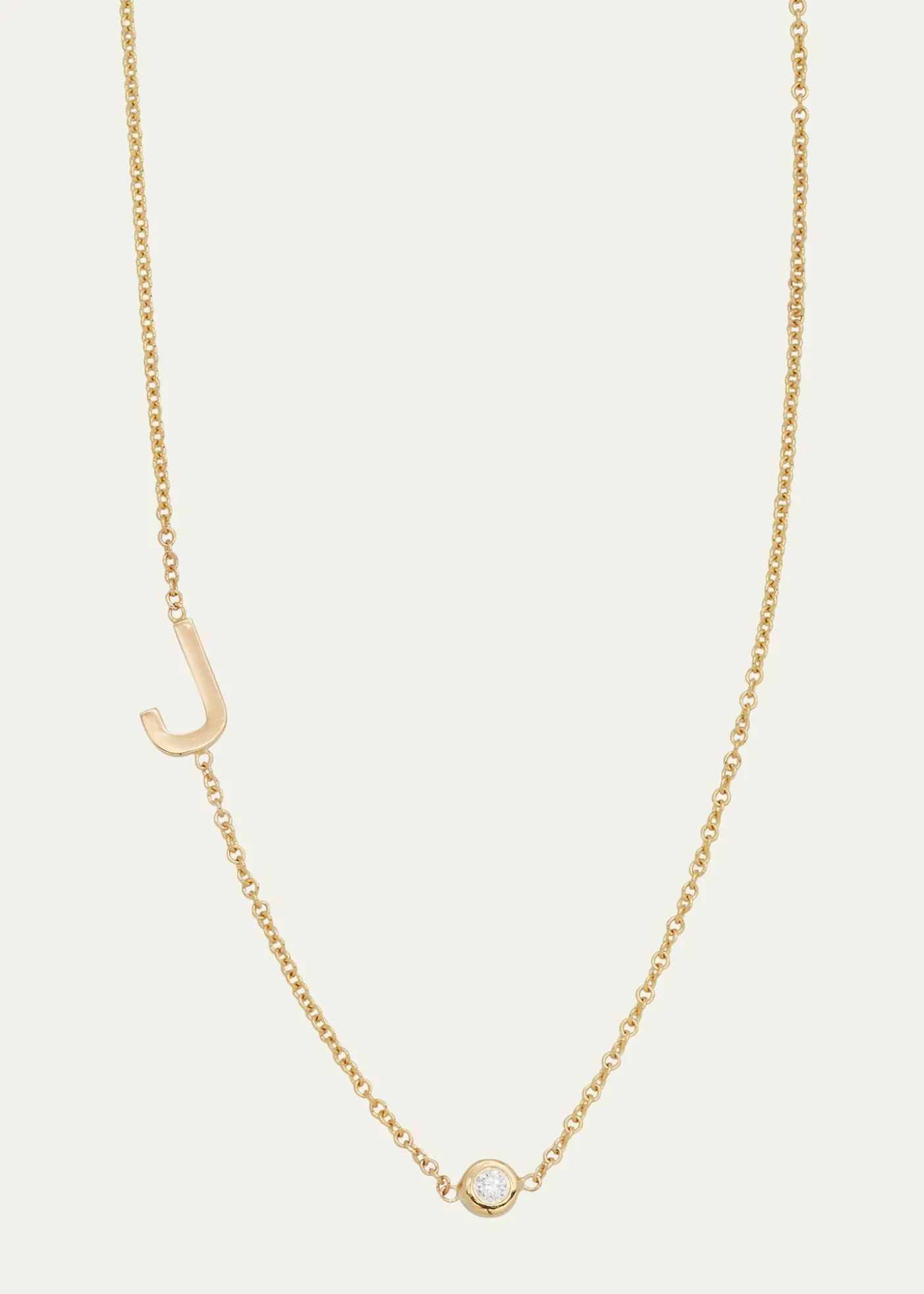 Zoe Lev Jewelry14k Gold Asymmetrical Initial and Bezel Diamond Necklace